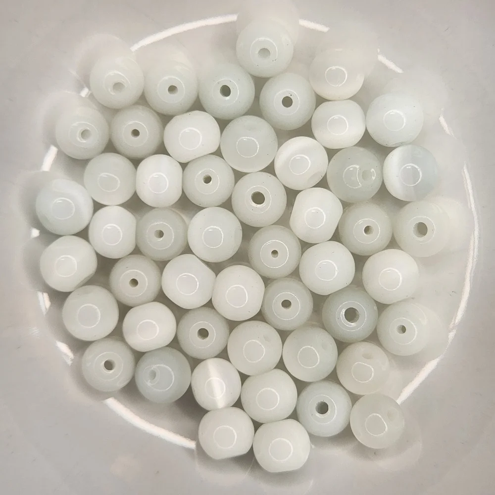 Cats Eye Round Bead Lot of 50 Cat's Eye Glass Fiber Optic Glass Bead
